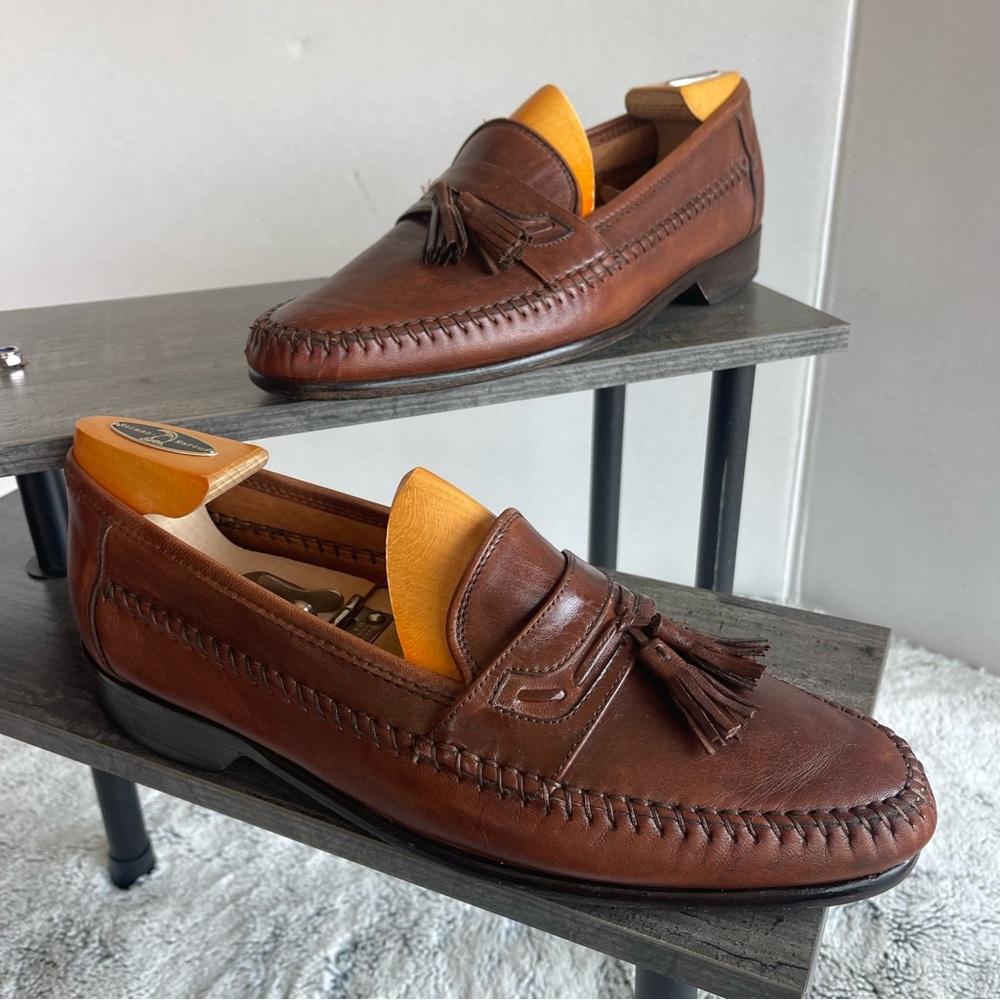 BOSTONIAN Made In Italy Classic Brown Leather Tassel Loafers for Men SZ 9